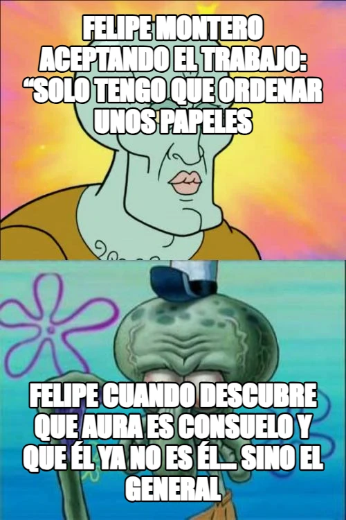 Felipe Montero aceptando el trabajo: “Solo tengo que ordenar unos papeles Felipe cuando descubre que Aura es Consuelo y que él ya no es él… sino el General