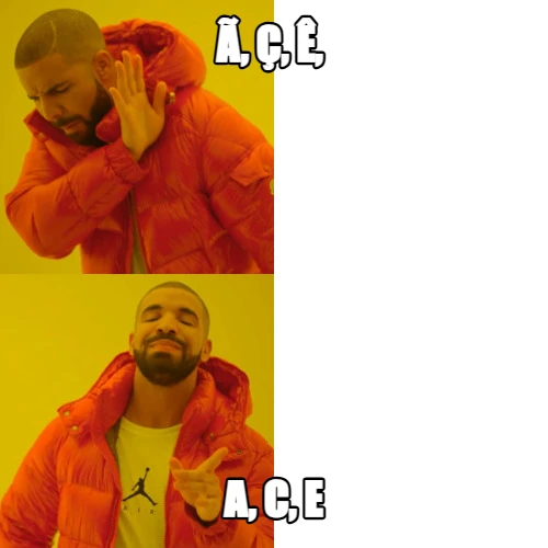 ã, ç, ê,  a, c, e