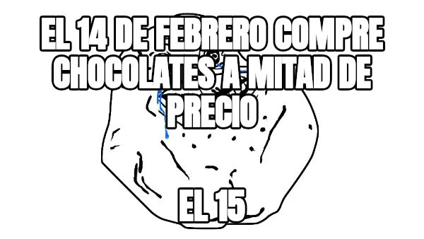el 14 de febrero compre chocolates a mitad de precio el 15